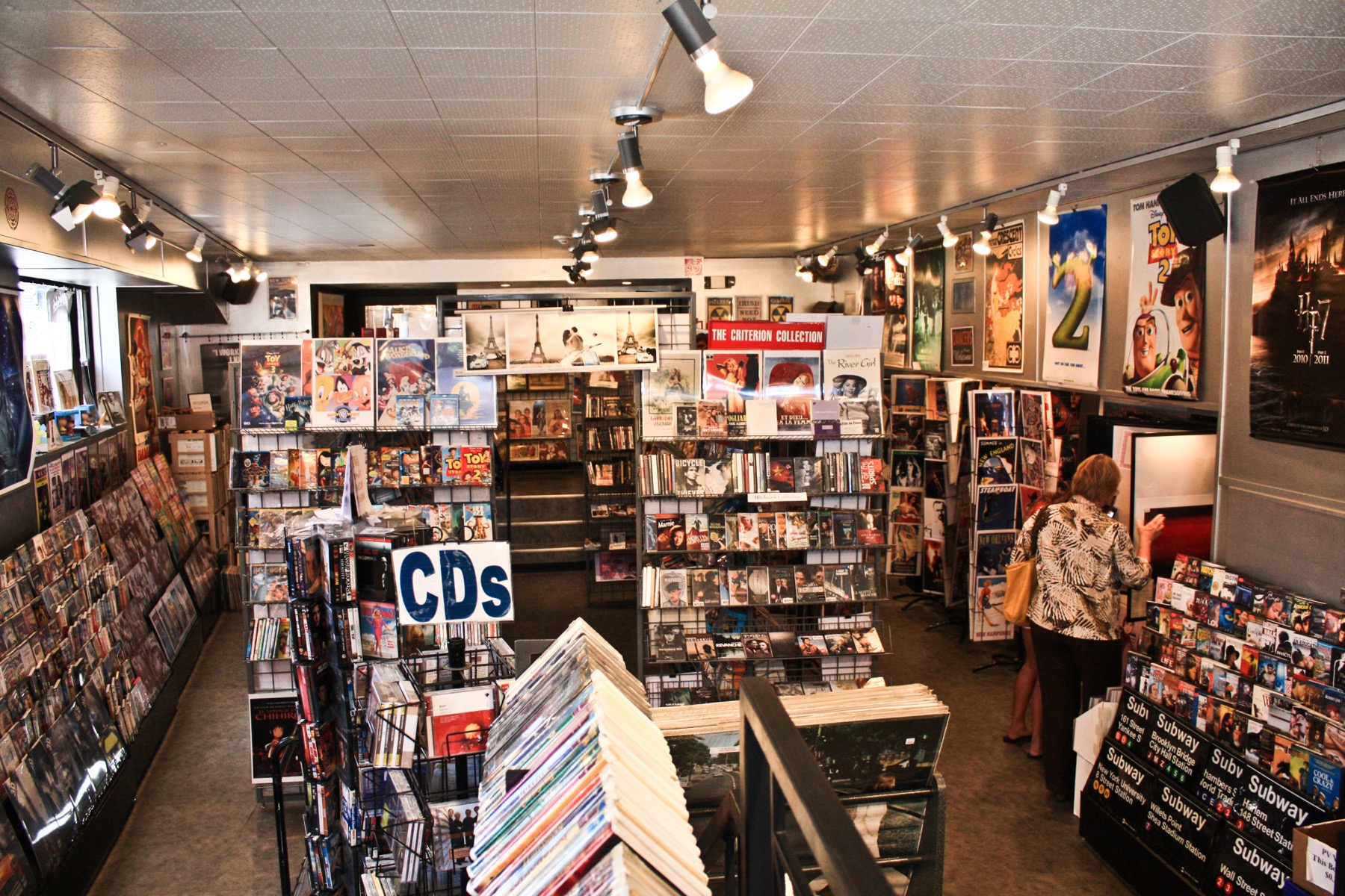 Discs and posters on the wall of a shop in Hanover